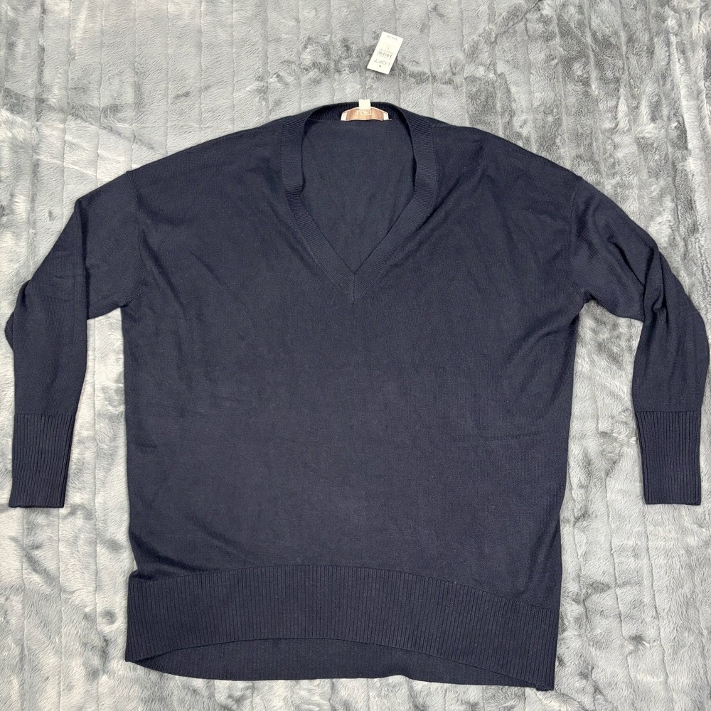 LOFT Womens Navy Blue V-Neck Drop Shoulder Tunic Sweater Size M NWT 549621